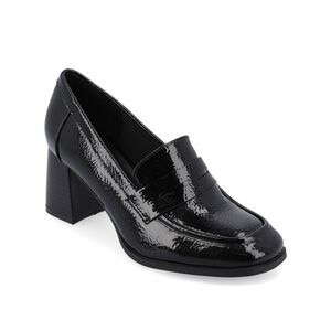 Journee Collection Malleah Loafers Womens US 7M Black Patent Leather Block Heel